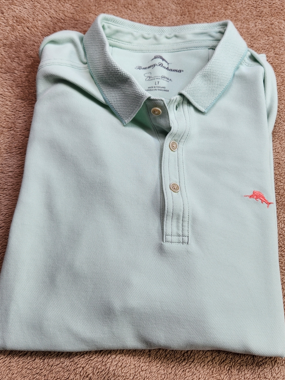 Tommy Bahama Light Mint Polo with Coral Logo Size LT